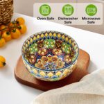 Ceramic Cereal Bowls Set of 6, 28 oz Bohemian Soup Bowl, Colorful Bowls Set for Kitchen, Dessert Bowls for Salad, Pasta, Oatmeal, Ramen, Oatmeal, Fruit, Dishwasher & Microwave Safe - Image 4