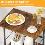 Microwave Cart with Storage, 3-Tier Rolling Kitchen Stand with Wire Basket, Wood and Metal Utility Cart on Wheels, Coffee Bar Station, Small Baker’s Rack As Kitchen Island, Microwave Shelf Organizer - Image 9