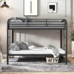 Flolinda Metal Bunk Bed Twin Over Twin, Heavy Duty Bunk Beds with 2 Ladders and 11.8" Full-Length Guardrail, Space-Saving Bunk Bed with Storage, No Box Spring Needed, Easy Assemble, Black - Image 9