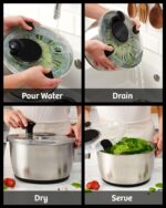 BASSWOOD Stainless Steel Salad Spinner Large - Easy & Compact Kitchen Tool - Stainless Steel Bowl, Drain, & Colander - Produce & Lettuce Spinner, Vegetable Dryer, Fruit Washer - 6.33 Qt - Image 6