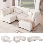 125 Inch Oversized Corduroy Modular Sectional Sofa, U Shaped Modular Couch with Storage, 5 Seat Convertible Corduroy Couch, Comfy Sectional Couches for Living Room with Foam, Light Beige - Image 2