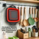 Square Collapsible Colander with Handles – Red Square Silicone Kitchen Strainers with Plastic Handles Foldable Kitchen Strainer Perfect for Draining Pasta Vegetable and Fruit Red - Image 5