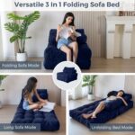 MAXYOYO Folding Sofa Bed, Convertible Sleeper Chair with Pillow Foldable Matress with Back Support, Portable Fold Out Chair Bed Comfy Floor Sofa Lounge for Living Room Bedroom, Navy, Single - Image 5