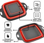 Square Collapsible Colander with Handles – Red Square Silicone Kitchen Strainers with Plastic Handles Foldable Kitchen Strainer Perfect for Draining Pasta Vegetable and Fruit Red - Image 4
