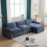 Karl Home Modular Deep Seat Sofa Couch with Ottoman, Chenille Sofa Sleeper Comfy Upholstered Furniture for Living Room, Apartment, Studio, Office, (3-Seat & 1-Ottoman, Dusty-Blue) - Image 2