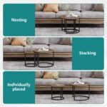 Smuxee Nesting Coffee Table Set of 2, 23.6" Round Coffee Table Wood Grain Top with Adjustable Non-Slip Feet, Industrial End Table Side Tables for Living Room Bedroom Balcony Yard - Image 6
