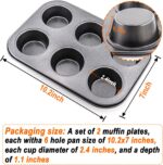 2 Packs Round Muffin Baking Pan, Premium Steel Muffin Pan for Baking, Cupcake Tin Cheesecake Pans, Bakeware Muffin Top Pan (6 Cups,Black) - Image 3