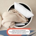 Ornavo Home Decor Round Ottoman with Storage, Round Vanity Chair Stool Ottoman Pouf with Storage for Living Room and Bedroom, Boucle White - Image 4