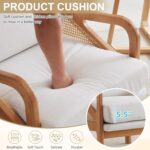 Karl home Modern Accent Chair, Mid-Century Woven Rattan Chairs with Upholstered Lounge Armchair with Oak Wood Frame & Soft Cushion for Living Room, Bedroom, Reading Room (White) - Image 6