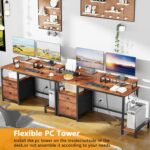 Furologee 47" Computer Desk with File Cabinet and Power Outlets, Home Office Desk with 2 Monitor Stands and Storage Drawer, Writing Gaming Table with Shelves and 2 Hooks for Bedroom, Rustic Brown - Image 7