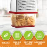 Spring Chef Professional Red 10" Parmesan Cheese Grater With Container, Stainless Steel & Soft Grip Handle, 4 Sided Kitchen Carrot Shredder, Handheld Box Grater for Potato, Veggie, Ginger, Hashbrown - Image 4