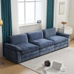Karl Home Modular Deep Seat Sofa Couch with Ottoman, Chenille Sofa Sleeper Comfy Upholstered Furniture for Living Room, Apartment, Studio, Office, (3-Seat & 1-Ottoman, Dusty-Blue) - Image 8