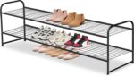 AOODA Long 2 Tier Shoe Rack for Closet Metal Wide Stackable Shoe Storage Organizer for Entryway, Bedroom, Floor, 18-Pairs Low Shoe Shelf, Black - Image 2