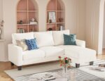 Homall Sofa for Living Room, Couch with Convertible Chaise, 3 Seat L-Shaped Sofas, Comfy Corduroy Couches for Apartment, Small Space, Cream - Image 2