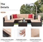 Shintenchi 6 Pieces Patio Furniture Sets Outdoor All-Weather Sectional Patio Sofa Set PE Rattan Manual Weaving Wicker Patio Conversation Set with Glass Table&Ottoman Cushion and Red Pillows, Beige - Image 3