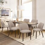 COLAMY Upholstered Dining Chairs Set of 6, Modern Fabric Dining Room Kitchen Side Chair with Padded Seat and Wood Legs for Restaurant/Cafe, Camel - Image 2