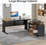 Tribesigns 63 Inch Executive Desk with File Cabinet, Large Office Desk L Shaped Computer Desk with Drawers and Storage Shelves, Business Furniture Desk Workstation for Home Office, Brown and Black - Image 8