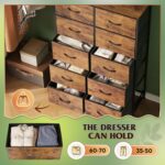WLIVE Tall Dresser for Bedroom with 10 Fabric Drawers, Organizer Units for Closet, Storage Tower with Cabinet, Metal Frame, Rustic Brown Wood Grain Print Dressers - Image 5