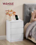 VASAGLE Nightstand with Charging Station, 2 AC Outlets and 2 USB Ports, Bedside Table, Side Table with 3 Drawers, Modern Style, 13.8 x 15.7 x 23.2 Inches, Cloud White ULET631W16 - Image 3
