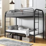 Flolinda Metal Bunk Bed Twin Over Twin, Heavy Duty Bunk Beds with 2 Ladders and 11.8" Full-Length Guardrail, Space-Saving Bunk Bed with Storage, No Box Spring Needed, Easy Assemble, Black - Image 2