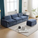 Karl Home Modular Deep Seat Sofa Couch with Ottoman, Chenille Sofa Sleeper Comfy Upholstered Furniture for Living Room, Apartment, Studio, Office, (3-Seat & 1-Ottoman, Dusty-Blue) - Image 7