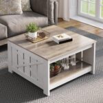 YITAHOME Coffee Table Farmhouse Coffee Table with Storage Rustic Wood Cocktail Table, Square Coffee Tables for Living Meeting Room with Half Open Storage Compartment, Grey Wash - Image 2