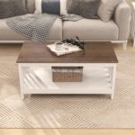 ChooChoo Farmhouse Coffee Table, White Living Room Table with Shelf, 40 Inch - Image 8