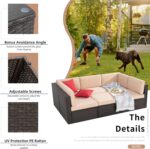 Shintenchi 6 Pieces Patio Furniture Sets Outdoor All-Weather Sectional Patio Sofa Set PE Rattan Manual Weaving Wicker Patio Conversation Set with Glass Table&Ottoman Cushion and Red Pillows, Beige - Image 4