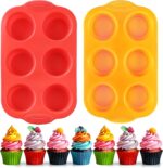 2PCS Silicone Muffin Cupcake Pan Molds, 6-Cavity Non Stick Silicone Muffin Pans for Baking Muffin, Cupcakes, Brownies and More, Food Grade and BPA Free (Orange and Red) - Image 2