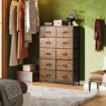 WLIVE Tall Dresser for Bedroom with 10 Fabric Drawers, Organizer Units for Closet, Storage Tower with Cabinet, Metal Frame, Rustic Brown Wood Grain Print Dressers - Image 7