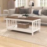 ChooChoo Farmhouse Coffee Table, White Living Room Table with Shelf, 40 Inch - Image 2