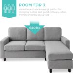 Best Choice Products Upholstered Sectional Sofa for Home, Apartment, Dorm, Bonus Room, Compact Spaces w/Chaise Lounge, 3-Seat, L-Shape Design, Reversible Ottoman Bench, 680lb Capacity - Light Gray - Image 7