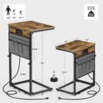 Vagusicc C Shaped End Table with Charging Station, 33" Tall Side Table for Couch, Sofa Table Adjustable Height Small Couch Side C Table, Slide Under Sofa Tray Arm Table for Living Room, Bedroom, Brown - Image 4