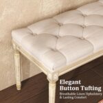 Yusong Upholstered Bench, Bedroom Bench for End of Bed, Piano Bench with Button Tufted Padded Seat for Living Room, Dining, Entryway, Shoe, Vanity Foot-Stool with Carved Wood Legs, Beige - Image 10