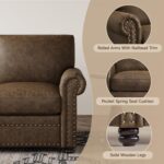 ONBRILL Faux Leather Sofa, 84 Inches Nailhead Trim Couch for Living Room, Mid-Century Modern Deep Seat Sofa with Rolled Arms, Classic 3 Seater Couch for Apartment, Office, Brown - Image 4