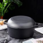 Bruntmor Pre-Seasoned Cast Iron Double Dutch Oven with Skillet Lid - 7 Quart All-in-One Casserole and Braising Pan - Heavy Duty and Oven Safe Black Cookware for Versatile Cooking - 14.7 x 6.9 Inches - Image 5