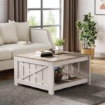 YITAHOME Coffee Table Farmhouse Coffee Table with Storage Rustic Wood Cocktail Table, Square Coffee Tables for Living Meeting Room with Half Open Storage Compartment, Grey Wash - Image 5