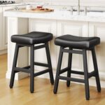 Counter Height Bar Stools Set of 2, 24 Inch Barstools for Kitchen Counter, Kitchen Stools with Bonded Leather Saddle Seats & Heavy Duty Metal Legs, Easy Assembly, All Black - Image 2