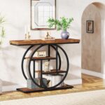 Tribesigns 41.3" Console Table, Industrial 4-Tier Sofa Table Entryway Table with Circle Base, Narrow Wood Accent Tables with Storage Shelves for Living Room, Hallway, Foyer, Rustic Brown - Image 5
