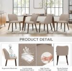 COLAMY Upholstered Dining Chairs Set of 6, Modern Fabric Dining Room Kitchen Side Chair with Padded Seat and Wood Legs for Restaurant/Cafe, Camel - Image 5