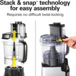 Hamilton Beach Stack & Snap Food Processor and Vegetable Chopper, BPA Free, Stainless Steel Blades, 12 Cup Bowl, 2-Speed 450 Watt Motor, Black (70725A) - Image 3