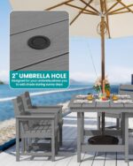 SERWALL 8-Piece Patio Dining Sets with 15FT Double Side Patio Umbrella, Outdoor HDPE Dining Furniture Set with Umbrella Hole Cut-Out Table and 6 Chairs, Gray（Umbreall Base not Included） - Image 3