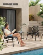 SONGMICS Patio Furniture Set 3 Pieces, Garden Bistro Set, Acapulco Chairs, Outdoor Seating, Side Table and 2 Chairs, Indoor and Outdoor Conversation Set, Balcony Porch, Ink Black UGGF021B01 - Image 3