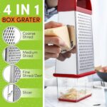 Spring Chef Professional Red 10" Parmesan Cheese Grater With Container, Stainless Steel & Soft Grip Handle, 4 Sided Kitchen Carrot Shredder, Handheld Box Grater for Potato, Veggie, Ginger, Hashbrown - Image 7