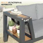 Outdoor Aluminum Patio Sofa, 3-Seater Tool-Free Assembly Couch with Side Table Armrest, Deep Seating with Thick Cushions, Weatherproof Backyard Furniture for Porch, Balcony, Deck - Image 5