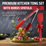 Kaluns Kitchen Tongs for Cooking Grilling Set of 4, BBQ Grill Tongs With Silicone Tip Stainless Steel Heat Resistant, Non-stick Pull Lock, Incl 7, 9, 12 Inch Tong Plus a Silicone Spatula - Image 8