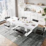 STHOUYN White Marble Extendable Dining Room Table for 8 10, 70.9" (86.6") x 31.5", Rectangle Dinner Table for 6-10, Modern Expandable Retractable Kitchen Table (White) - Image 10