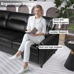 STHOUYN 85” Faux Leather Sofa Black Leather Couch with USB, Mid Century Modern 3 Seater Couches Sofas Living Room Apartment, Large Office Sofa Couch, Stain Resistant & 3 Tufted Cushion (Black) - Image 7