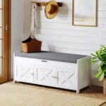 Pipishell 2-Tier Shoe Storage Bench with Cushioned Seat, Entryway Bench with Adjustable Shelf & Barn Doors, 300 lbs Capacity, 43.4" W x 16" D x 18" H, for Entryway, Bedroom, Living Room, White - Image 2