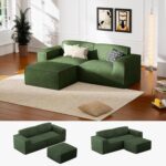 Marsail 80" L Shaped Sofa Modular, Corduroy Cloud Couches with Deep Seats and High-Back Design, Modular Sectional Sofa for Living Room with Ottoman, No Assembly Required - Image 2